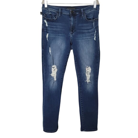 Rock & Republic Distressed Skinny Jeans Womens Size 14 M Blue Denim - Picture 1 of 10